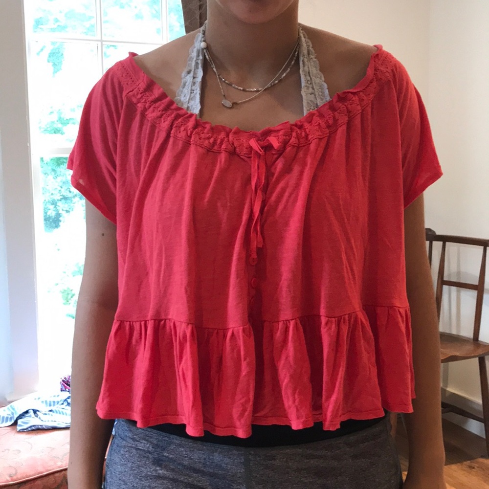 red/orange flowy free people shirt with tag